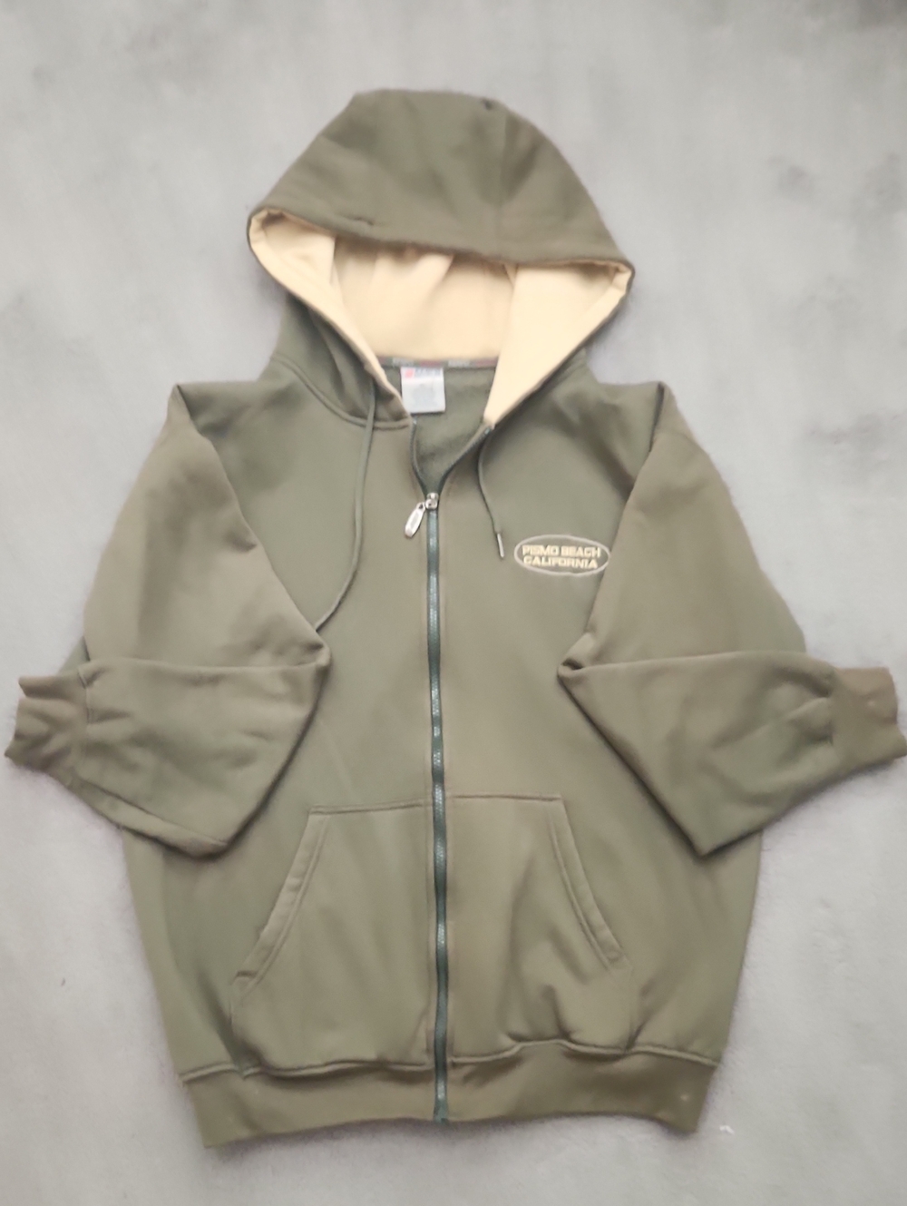 Olive Green Zip Hoodie with Cream Lining
